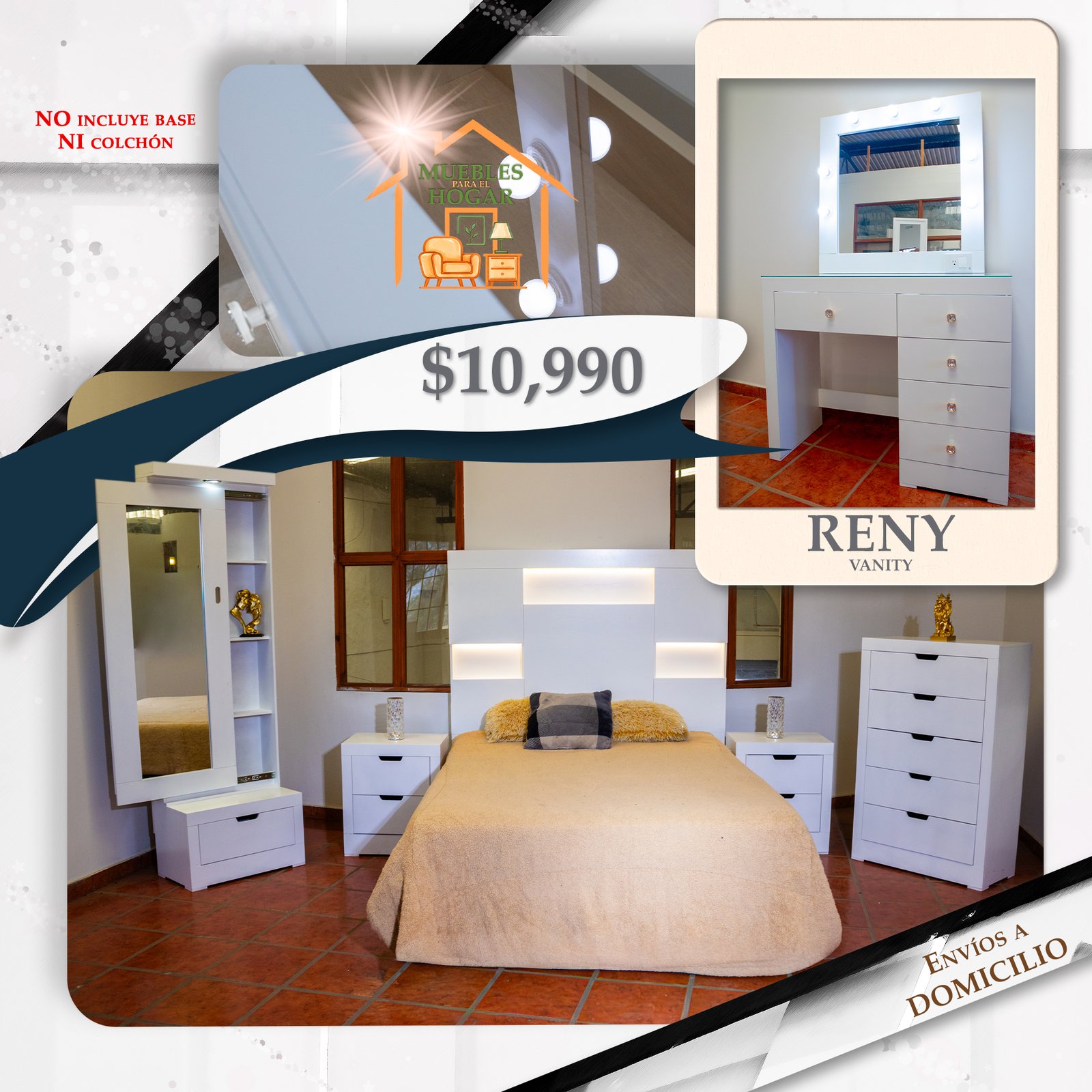 RECÁMARA RENY CON VANITY BLANCA