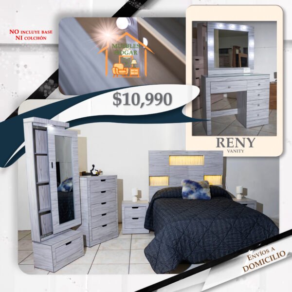 RECÁMARA RENY CON VANITY GRIS