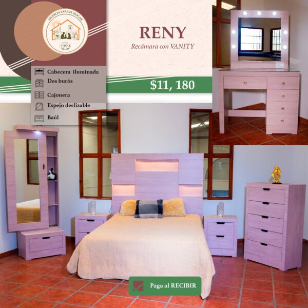 RECÁMARA RENY CON VANITY ROSA