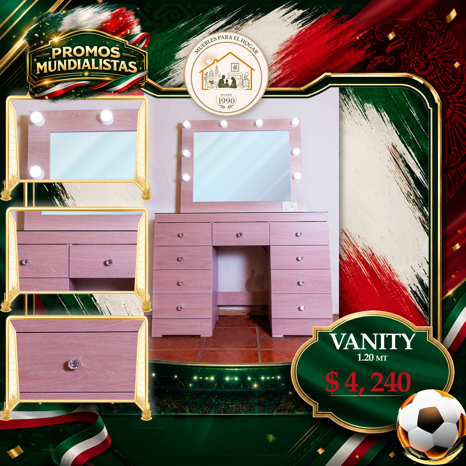 TOCADOR VANITY ROSA (1,2 MT)