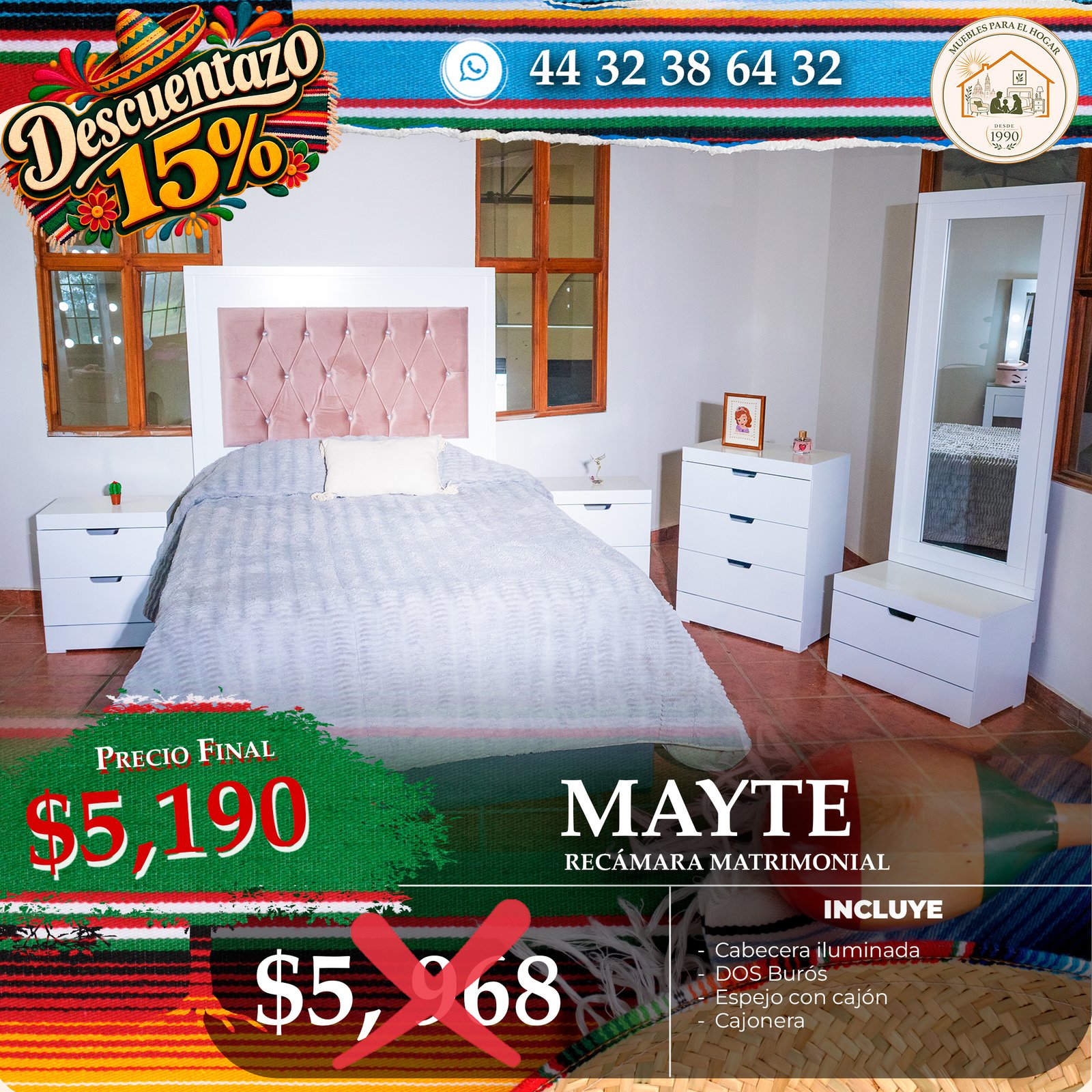RECÁMARA MAYTE BLANCO ROSA