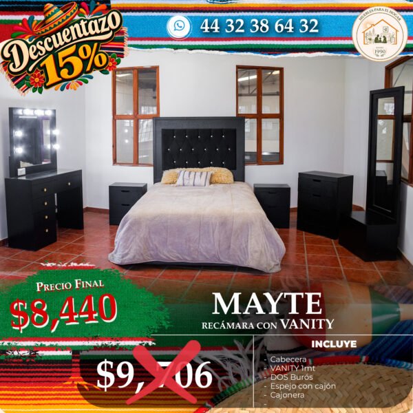 RECÁMARA MAYTE CON VANITY NEGRO