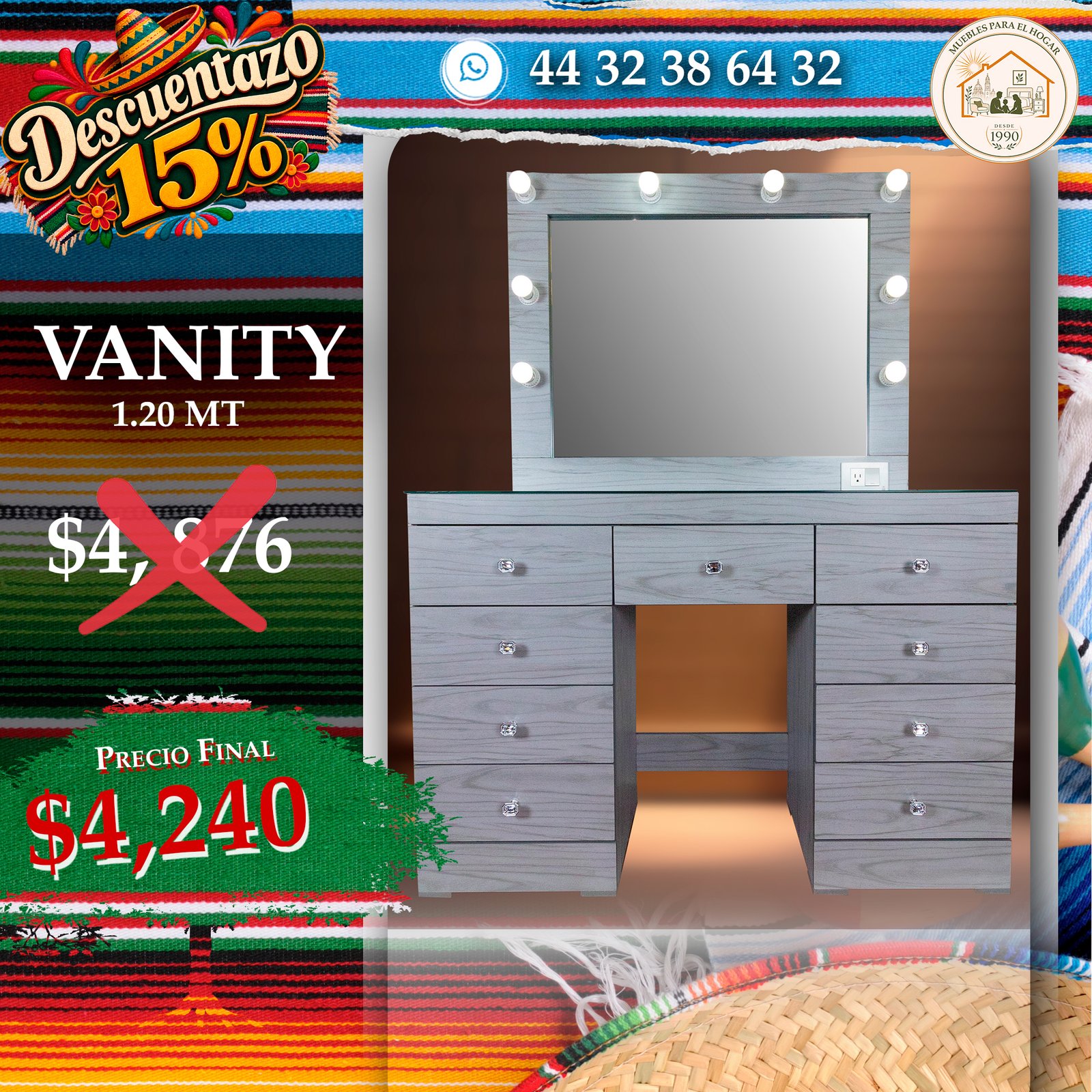 TOCADOR VANITY GRIS (1,2 MT)