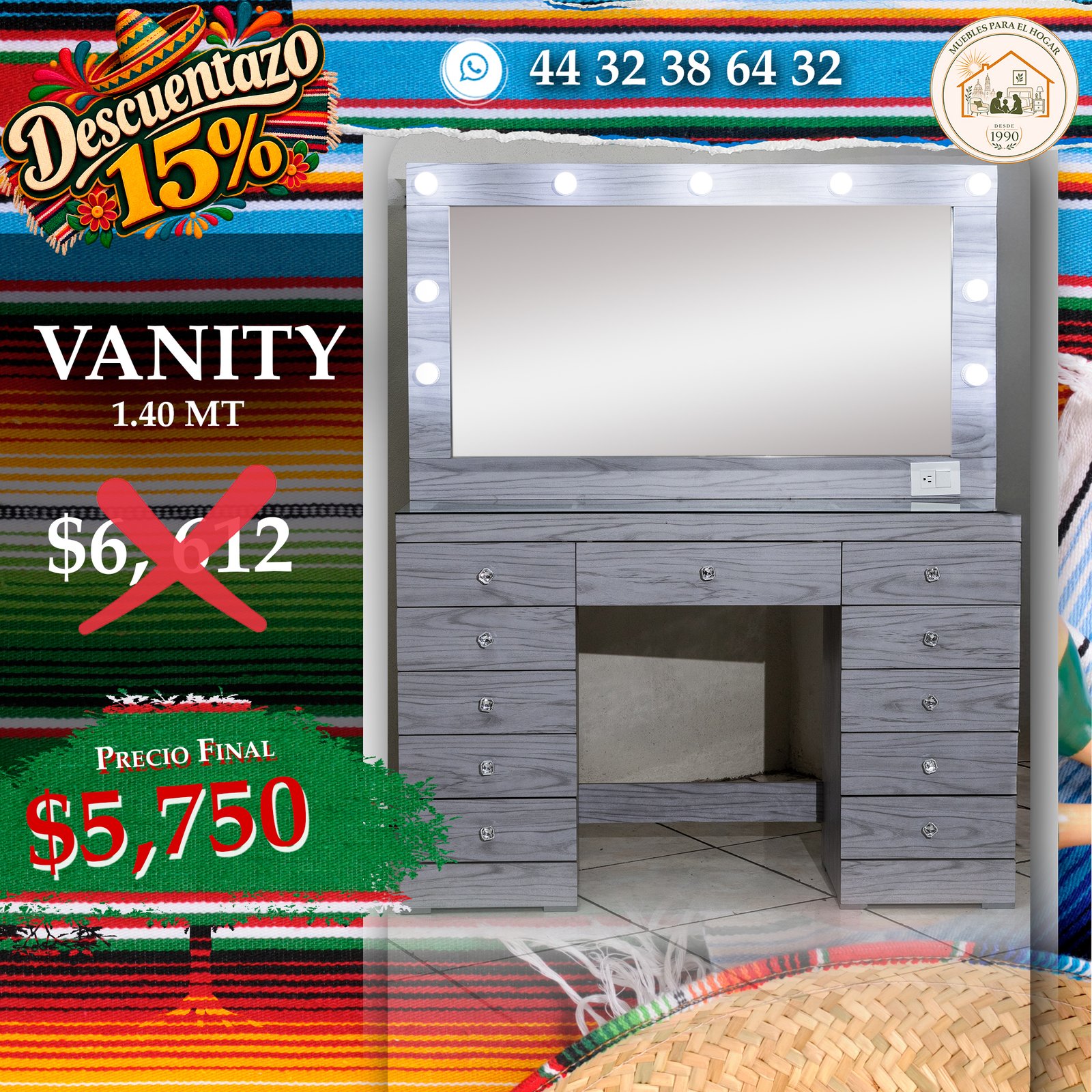 TOCADOR VANITY GRIS (1,4 MT)